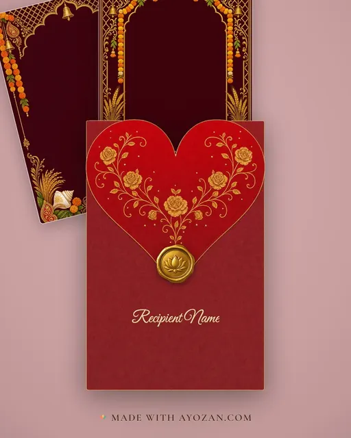 Ashirwad — Marigold Red & Gold — envelope, as the guest receives it