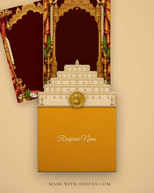 Nishchayam — South-Indian Temple Gold — envelope, as the guest receives it