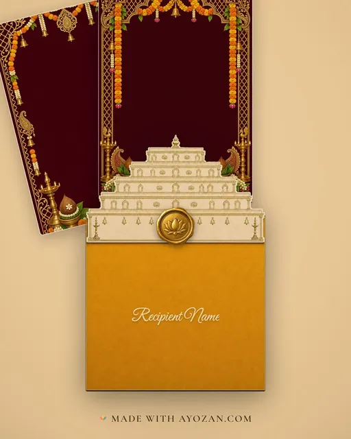 Nishchayam — Marigold Red & Gold — envelope, as the guest receives it