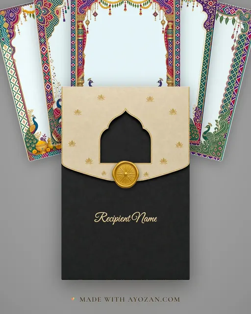 Lagna (Vivah) — Gujarati Bandhani-Patola Wedding Suite — envelope, as the guest receives it