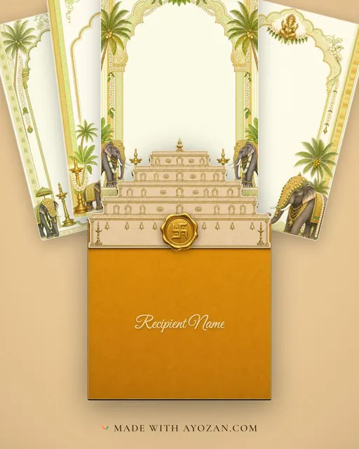 Kalyanam — Kerala Kasavu Wedding Suite — envelope, as the guest receives it