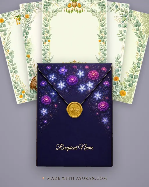Vivah — North Modern — Eucalyptus Fusion Wedding Suite — envelope, as the guest receives it