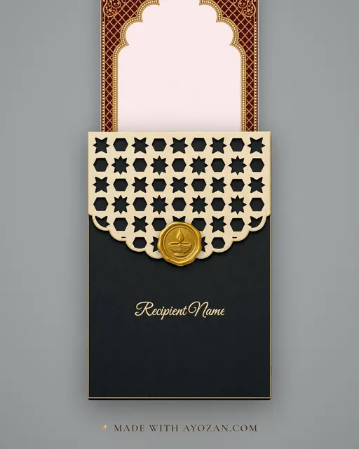 Mughal Jaali — Gold on Maroon — envelope, as the guest receives it