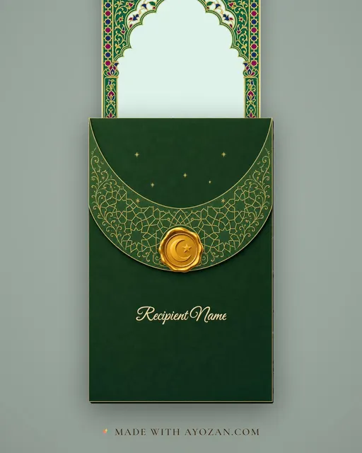 Emerald Arabesque — Gold Foil — envelope, as the guest receives it