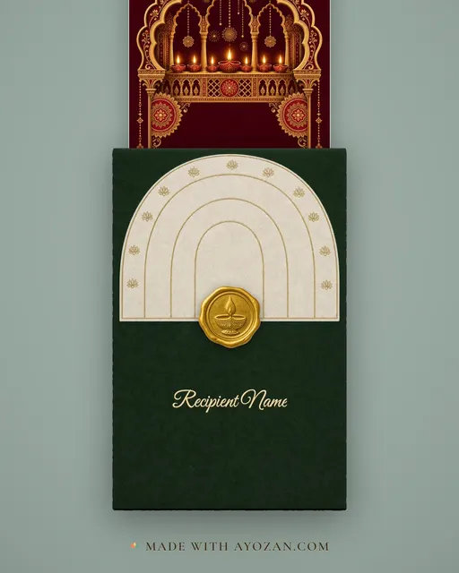 Jharokha Diyas · Heritage — envelope, as the guest receives it