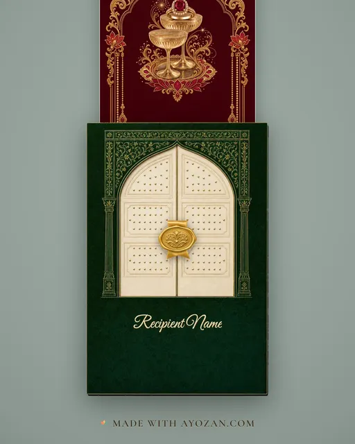 Ruby & Champagne · Heritage — envelope, as the guest receives it