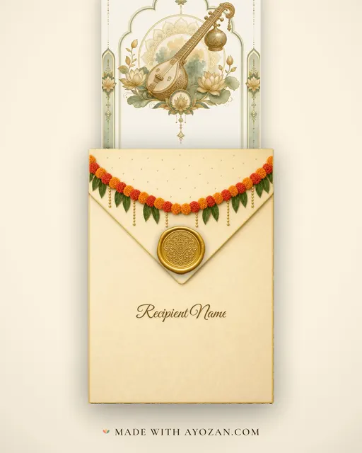 Veena & Bronze · Fusion — envelope, as the guest receives it