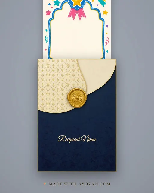 School Certificate — Playful — envelope, as the guest receives it
