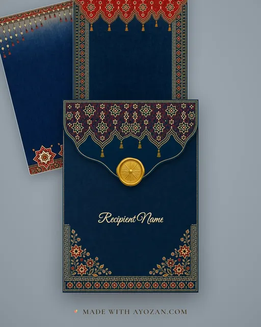 Ajrakh Lagan — Living Invitation — envelope, as the guest receives it
