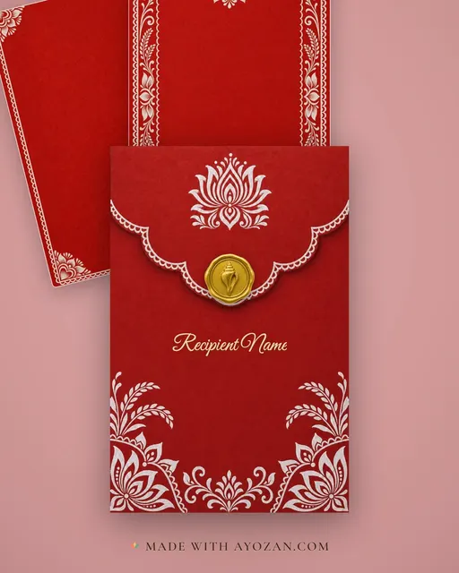 Alpana Bengali Wedding — Living Invitation — envelope, as the guest receives it