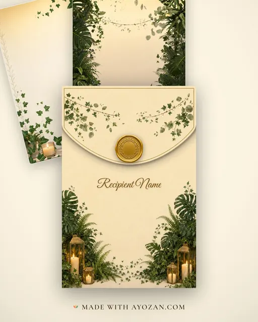 Glasshouse Evening — Living Invitation — envelope, as the guest receives it