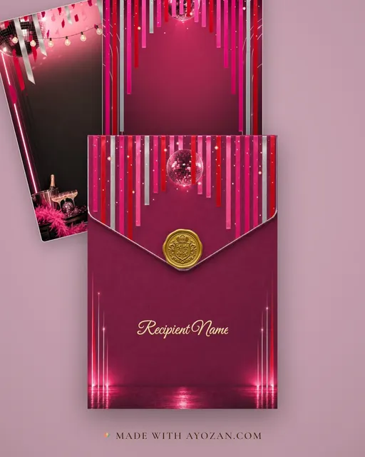 Disco Night Bachelorette — Living Invitation — envelope, as the guest receives it