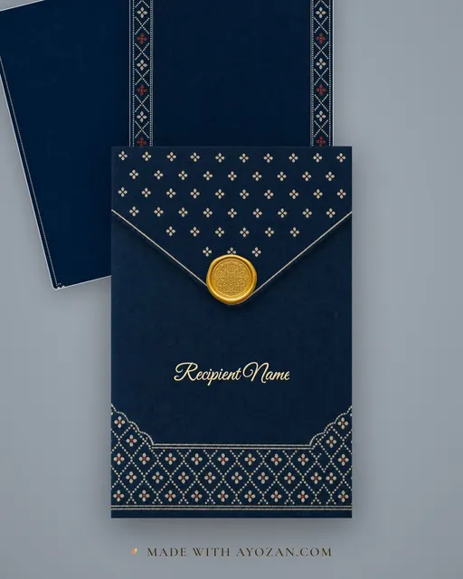 Bagru Indigo Wedding — Living Invitation — envelope, as the guest receives it