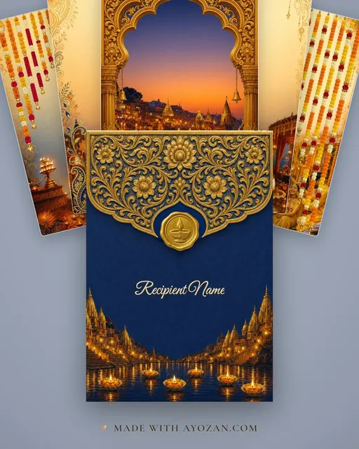 Banaras Ghat Evening — Living Invitation — envelope, as the guest receives it