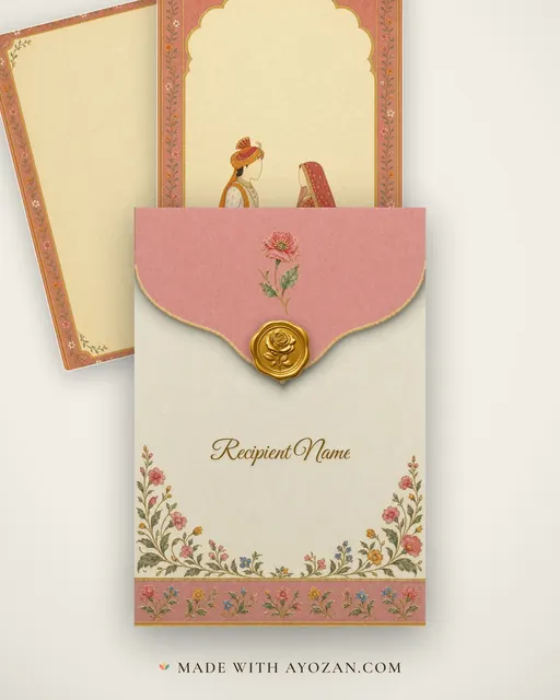 Rajasthani Jodi Wedding — Living Invitation — envelope, as the guest receives it