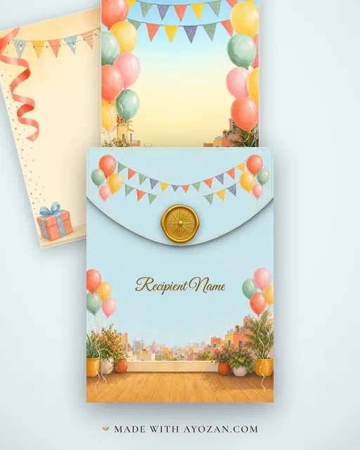 Balloon Sky Terrace — Living Invitation — envelope, as the guest receives it