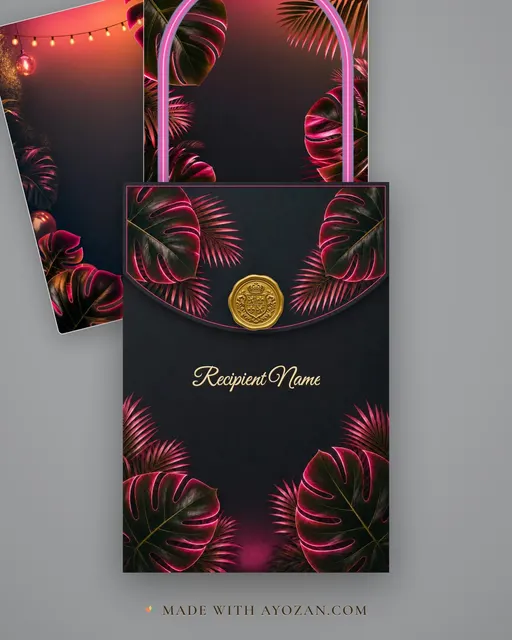 Neon Nights — Living Invitation — envelope, as the guest receives it