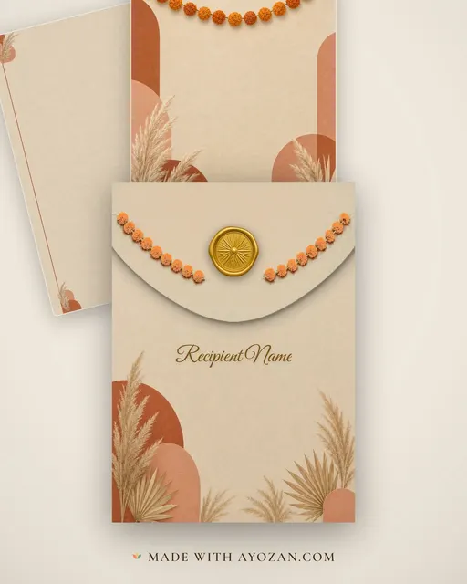 Boho Marigold Wedding — Living Invitation — envelope, as the guest receives it