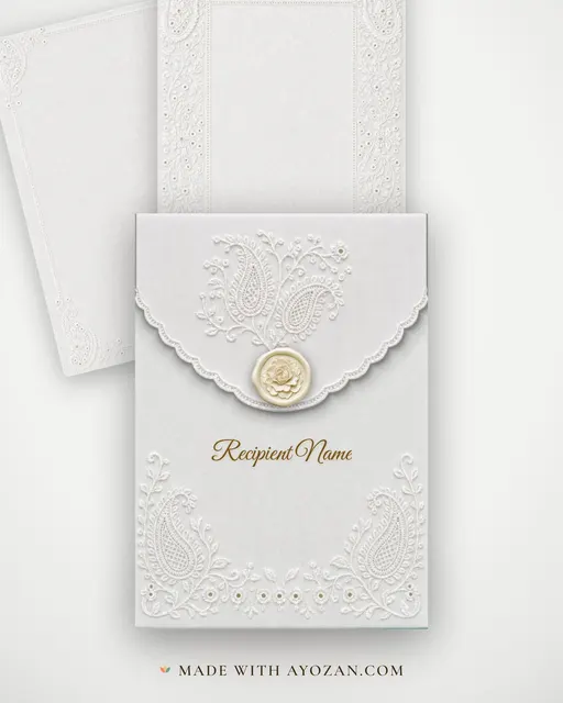 Chikankari Nikah — Living Invitation — envelope, as the guest receives it