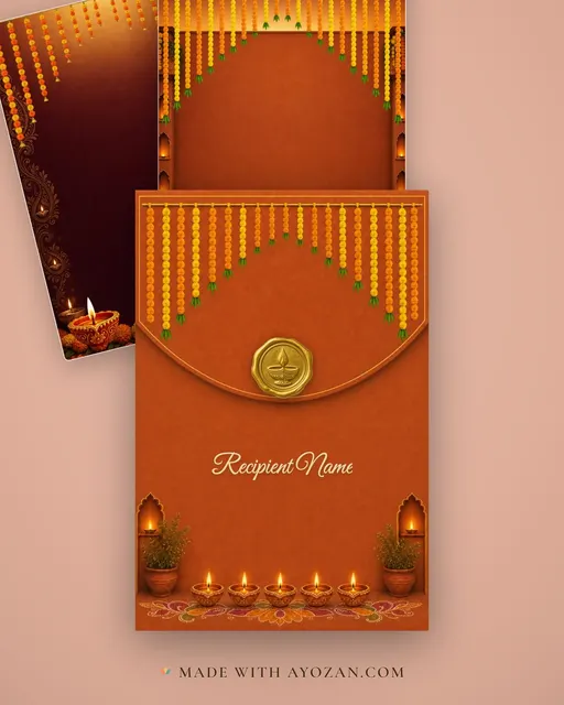 Diya Aangan — Living Invitation — envelope, as the guest receives it