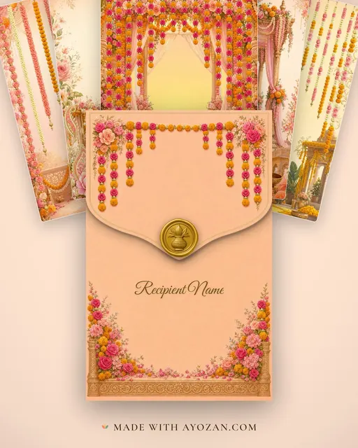 Floral Mandap Sunrise — Living Invitation — envelope, as the guest receives it