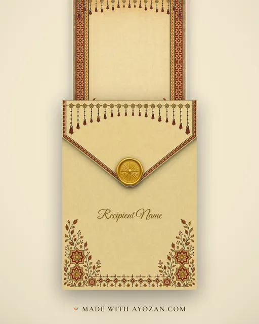 Ajrakh Vadhai — Living Greeting — envelope, as the guest receives it