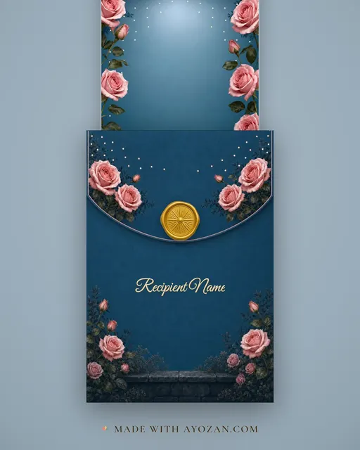 Moonlit Rose — Living Greeting — envelope, as the guest receives it