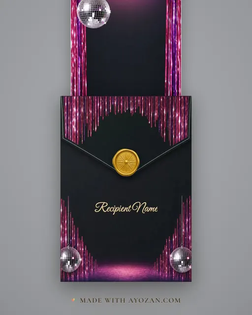 Disco Neon — Living Greeting — envelope, as the guest receives it