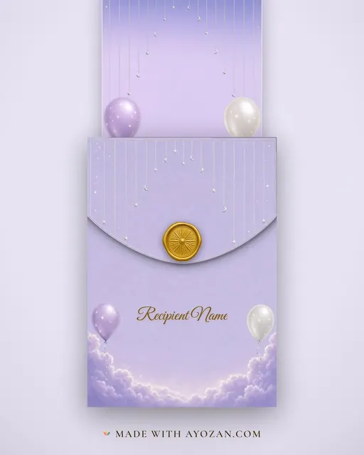 Lavender Stars — Living Greeting — envelope, as the guest receives it