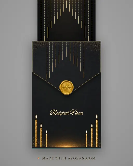 Midnight Gold — Living Greeting — envelope, as the guest receives it