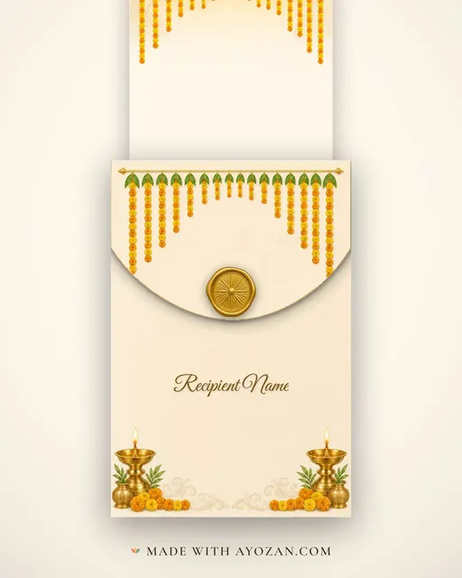 Mandir Prabhat — Living Greeting — envelope, as the guest receives it