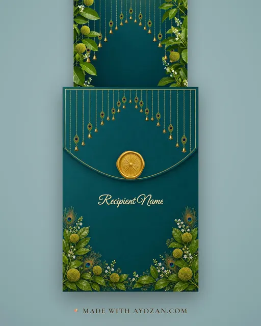 Peacock Kunj — Living Greeting — envelope, as the guest receives it