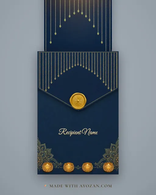 Champagne Rangoli — Living Greeting — envelope, as the guest receives it