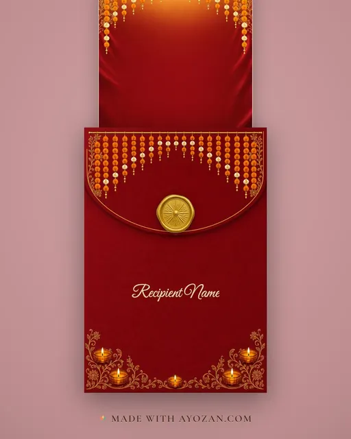 Crimson Phool — Living Greeting — envelope, as the guest receives it