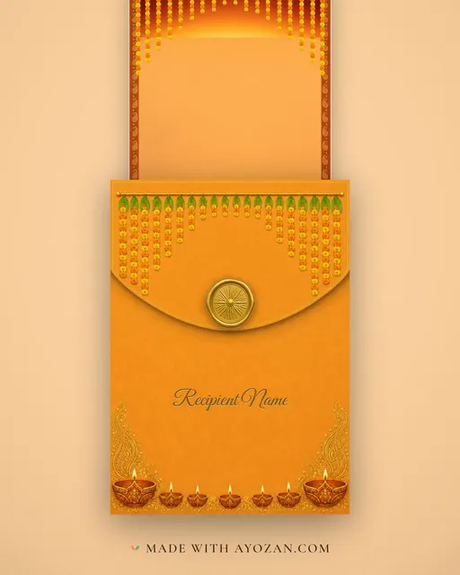 Diya Warmth — Living Greeting — envelope, as the guest receives it