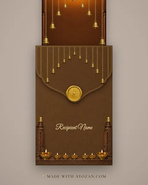 Golden Aarti — Living Greeting — envelope, as the guest receives it