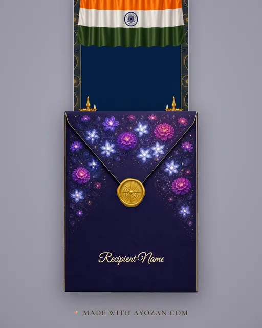 Ashoka Navy — Living Greeting — envelope, as the guest receives it