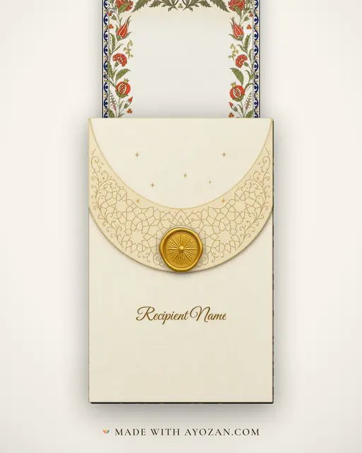 Iznik Bakrid — Living Greeting — envelope, as the guest receives it