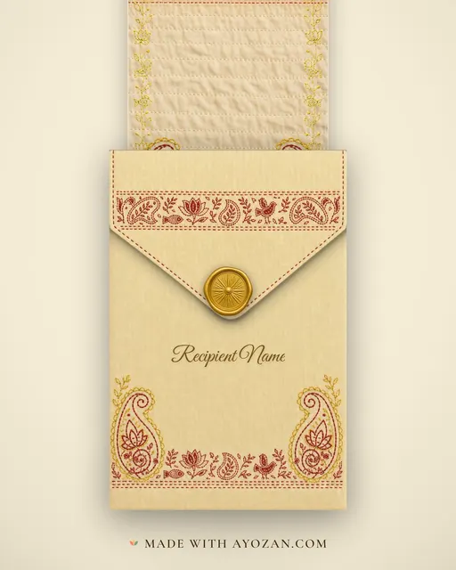 Kantha Wishes — Living Greeting — envelope, as the guest receives it