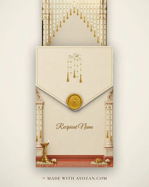 Rajbari Bijoya — Living Greeting — envelope, as the guest receives it