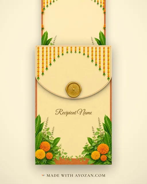 Marigold Aangan — Living Greeting — envelope, as the guest receives it