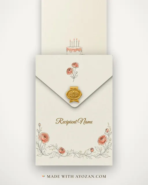 Cake Sketch Birthday Wishes — Living Greeting — envelope, as the guest receives it