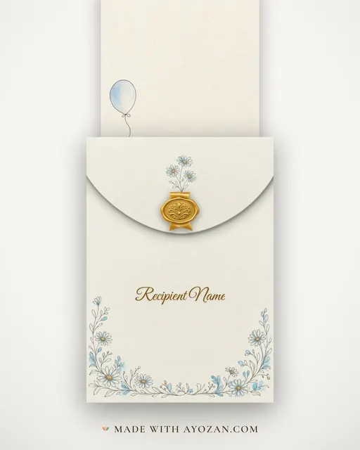First Birthday Sketch Wishes — Living Greeting — envelope, as the guest receives it