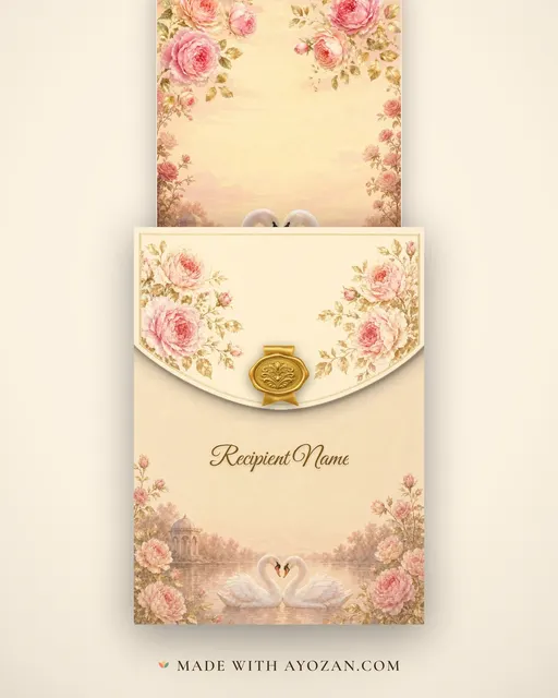 Swan Lake Anniversary — Living Greeting — envelope, as the guest receives it