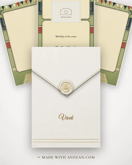 Birthday at the Crease — envelope, as the guest receives it