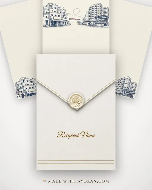 Two Cities in Ink — envelope, as the guest receives it