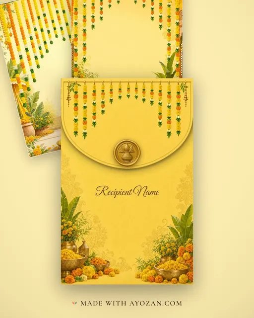Marigold Haldi — Living Invitation — envelope, as the guest receives it