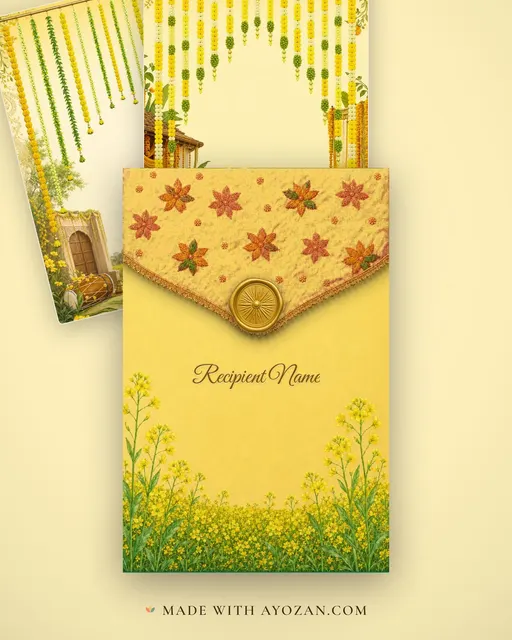 Sarson Haldi — Living Invitation — envelope, as the guest receives it