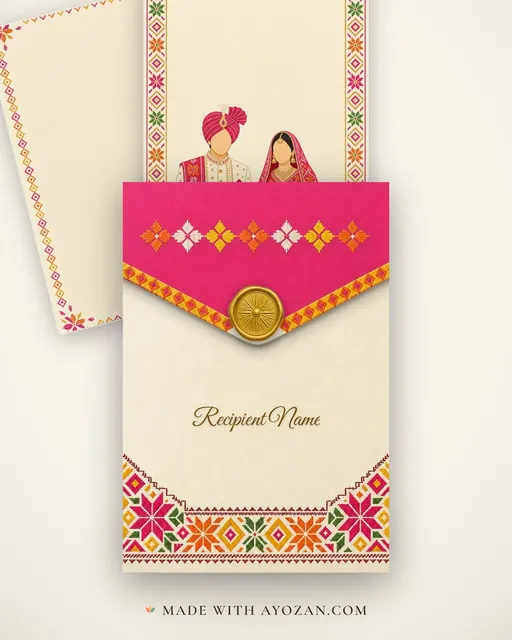 Punjabi Jodi Wedding — Living Invitation — envelope, as the guest receives it