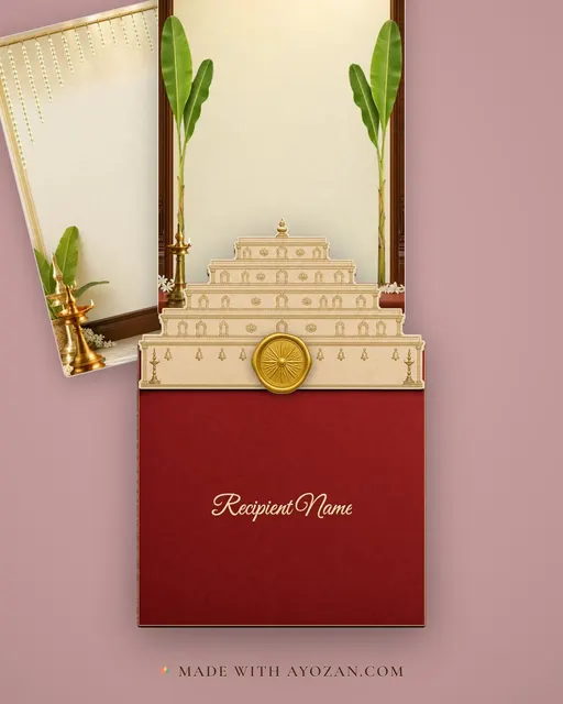 Kerala Kasavu Threshold — Living Invitation — envelope, as the guest receives it